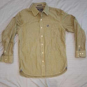 American Eagle Green Striped Collared Shirt (Size Medium)